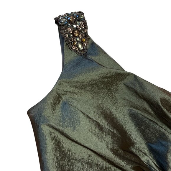 R&M RICHARDS Dress One Shoulder Gems Shimmer Fabric Size 8 Green - Picture 2 of 13